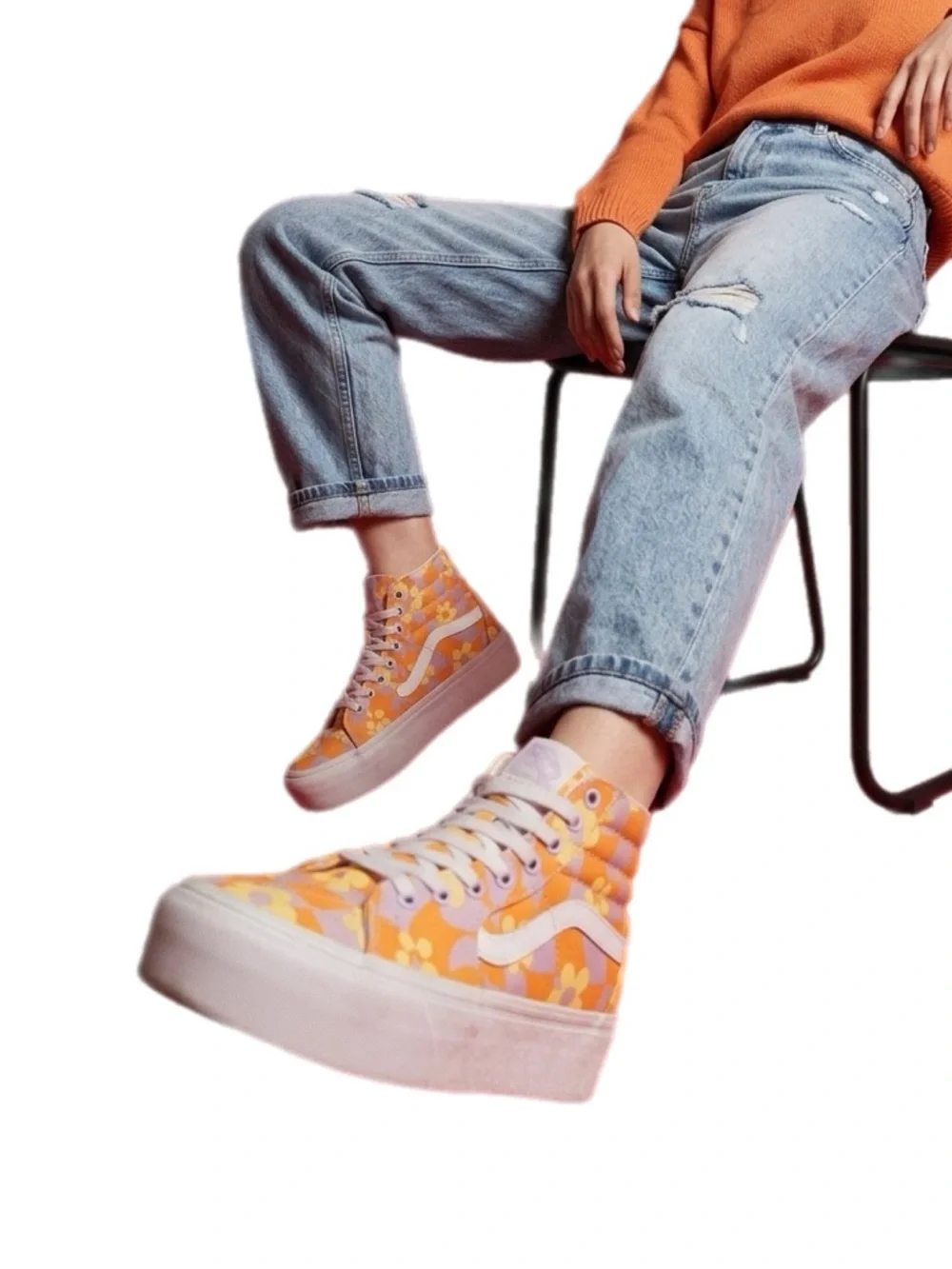 Vans | Sk8-Hi Platform Daisy Platform Sneakers in Orange & Purple White